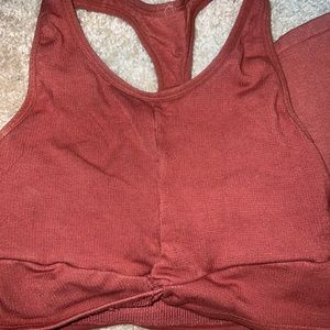 Fabletics workout set - ribbed rust colored leggings and tank bra